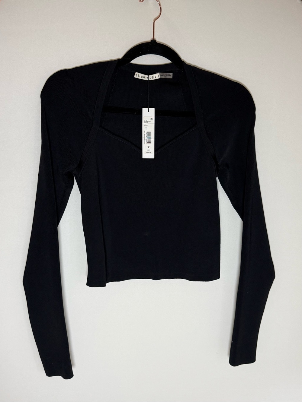 Alice + Olivia black long sleeve top sweetheart neckline crop top • NWT • medium